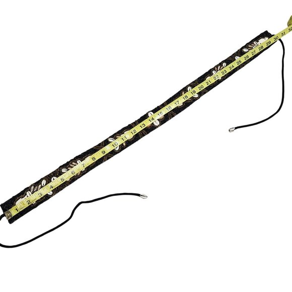 Handcrafted Beaded Black Beige‎ Bohemian Belt Cowrie Shells Carved Turtle Tie - Picture 7 of 11